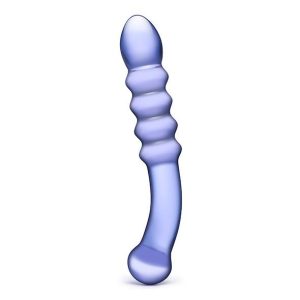 Glas Purple Rain Ribbed Glazen Dildo