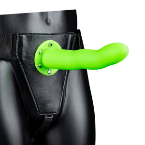 Ouch! by Shots Glow in the Dark Curved Hollow Strap-On - 8 / 20 cm - Neon Groen