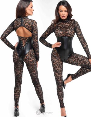 * NOIR handmade Catsuit met onderborstkorset, F299