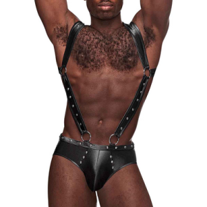 Male Power Uranus - Harness Style Open Back Jock Briefs met Suspender Straps - L/XL - Zwart