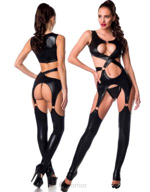 * SARESIA Zwart wetlook catsuit ,SA18292