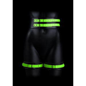 Ouch! by Shots Dijbanden met riem en handboeien - Glow in the Dark - L/XL