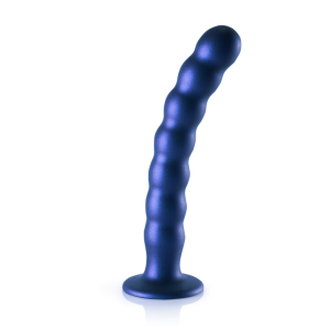 Ouch! by Shots Beaded Silicone G-Spot Dildo - 8'' / 20,5 cm - Metallic Blauw