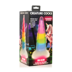 XR Brands UniGlow - Glow-in-the-Dark Regenboog Siliconen Dildo