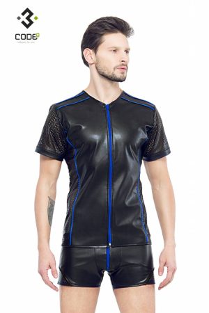 * Code8 by XXX COLLECTION Eco-leder shirt met Mesh mouwen (XS-S-M-3XL)