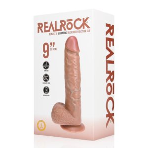 RealRock by Shots Vibrating Regular Straight Cock with Balls - 9 / 23 cm - Tan