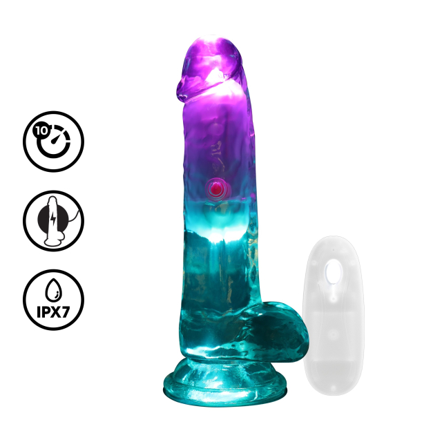 realrock transparante led dildo met afstandsbediening 15cm met ballen