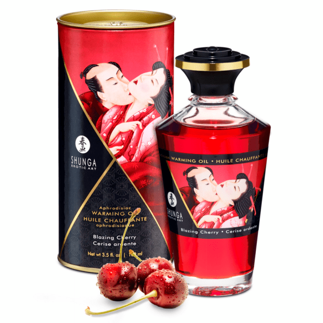 shunga verwarmende massage olie 100ml eetbaar kers